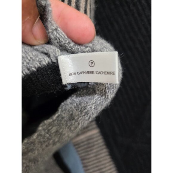 Black Asymmetrical Knit Poncho With Textured Patterns Striped 100% Cashmere - Picture 10 of 12